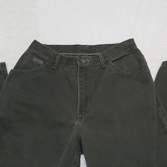 VINTAGE Wrangler Dark Olive Green Denim Jeans High Waisted Tapered Leg Cotton - Picture 5 of 11